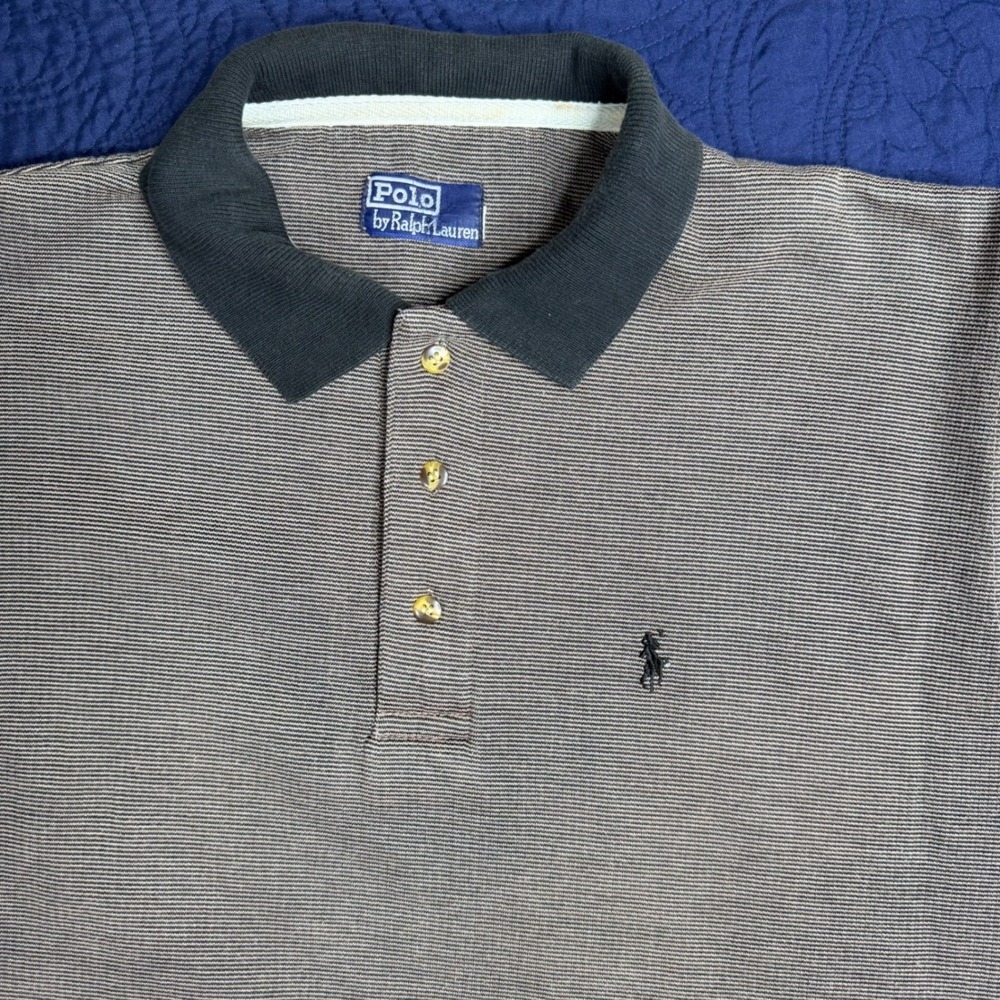 Vintage Polo Ralph Lauren Striped Long Sleeve Polo Shirt Fleece Lined L Rugby
